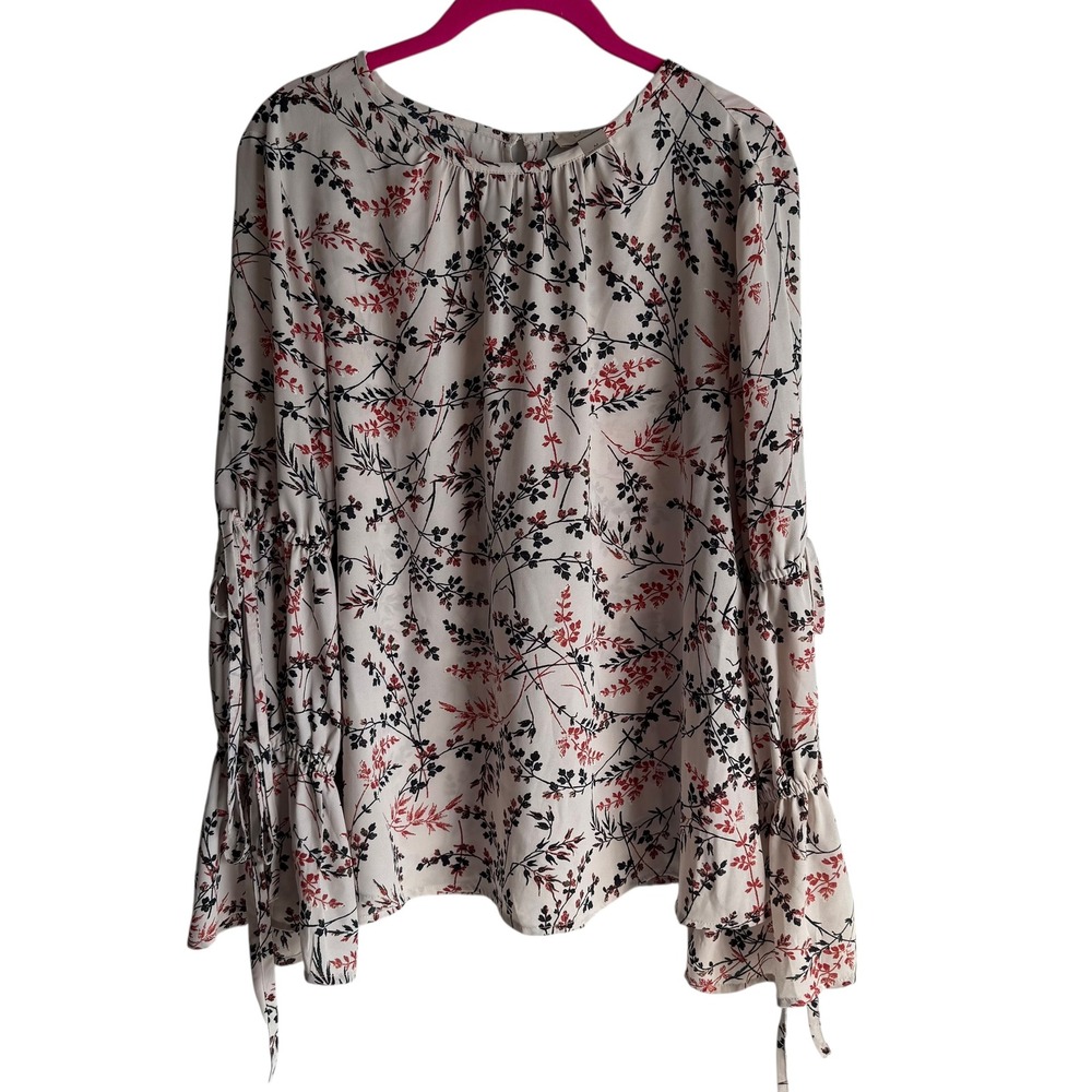 LOFT Outlet Off White Floral Long Sleeve Flared Sleeve Ladies Blouse,‎ M